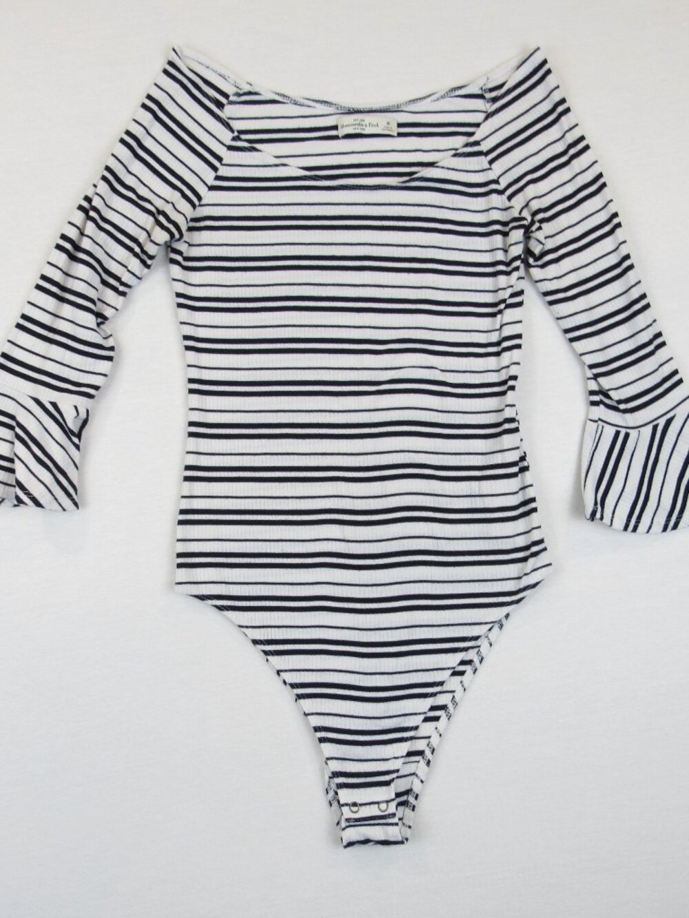 Abercrombie & Fitch Stripe Bodysuit Women's Size M 3/4 Bell Sleeves Scoop Neck